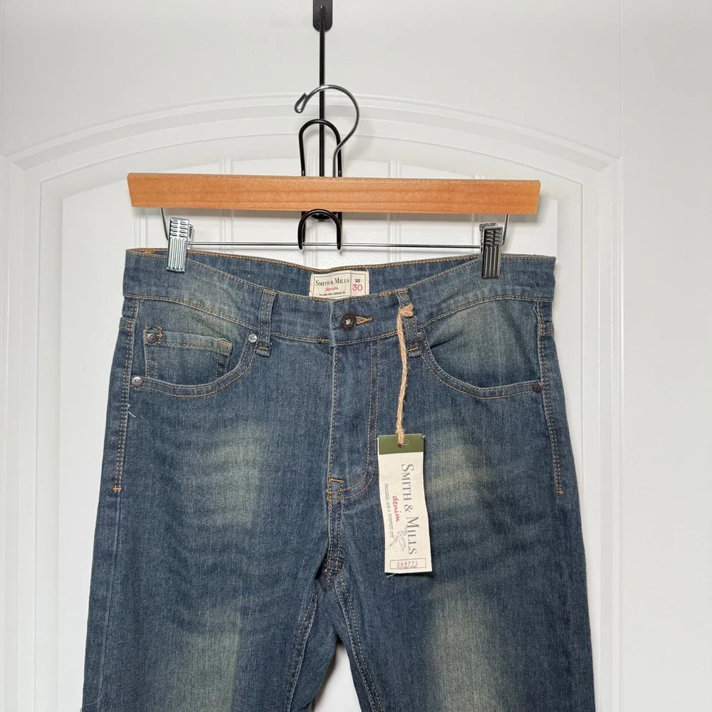 Smith & Mills Mens Cotton Jeans Size 30 Blue Slim Fit Dark Wash Denim